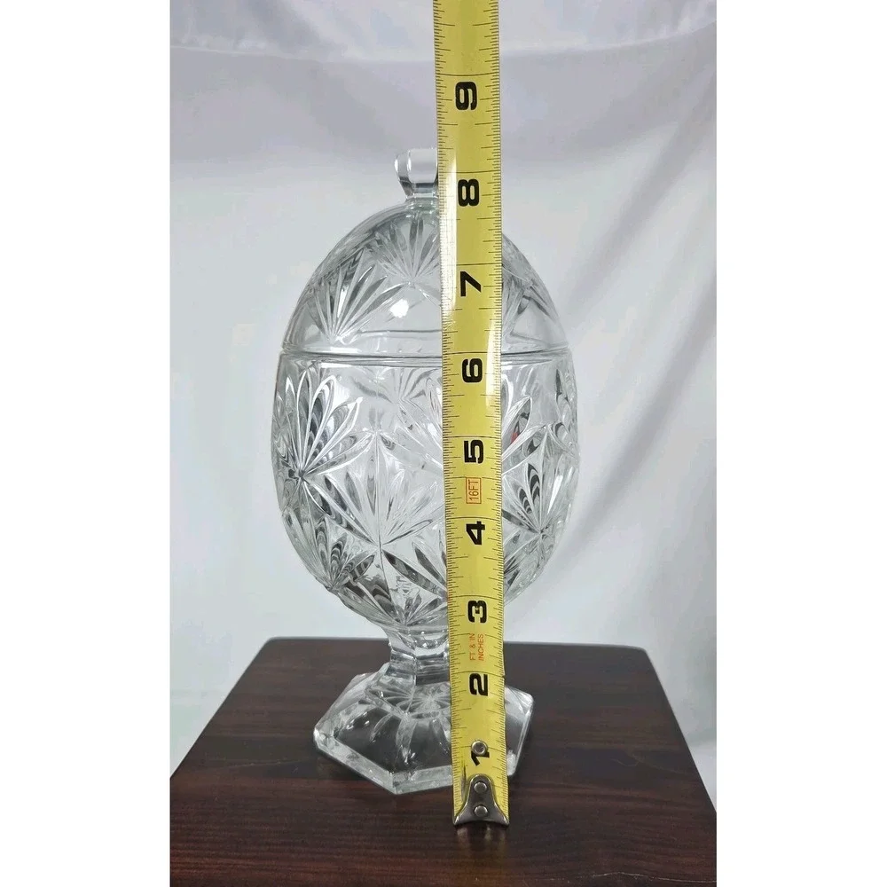 CRISTAL D'ARQUES Clear Crystal Egg Shaped Pedestal Base Candy Dish Lid